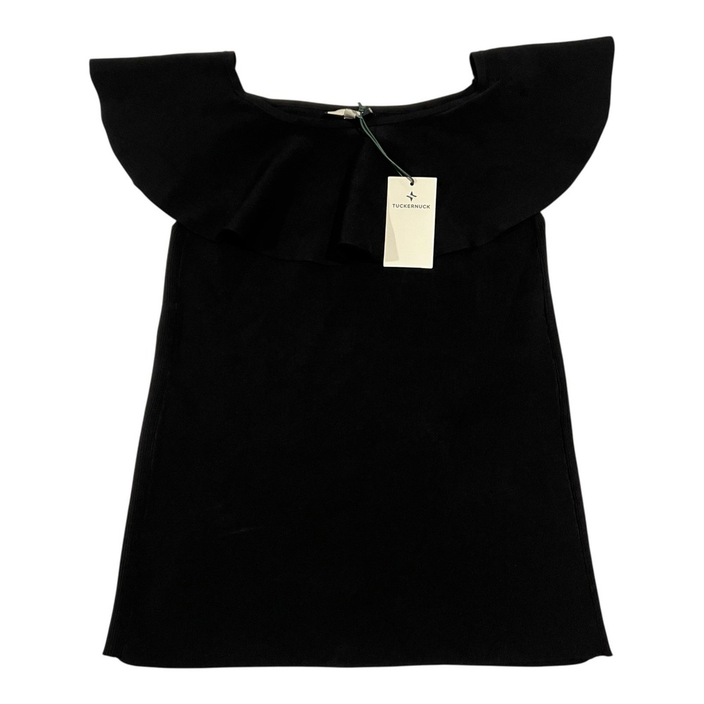 NWT Tuckernuck Women's XL Black‎ Sleeveless Knit Top Ruffle Round Neck